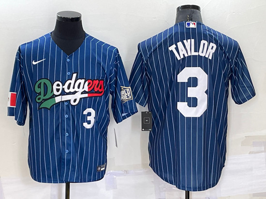 Men's Los Angeles Dodgers #3 Chris Taylor Navy Mexico World Series Cool Base Stitched Baseball Jersey